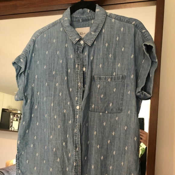 Rails Chambray Blue Denim Cactus Print - Picture 1 of 4